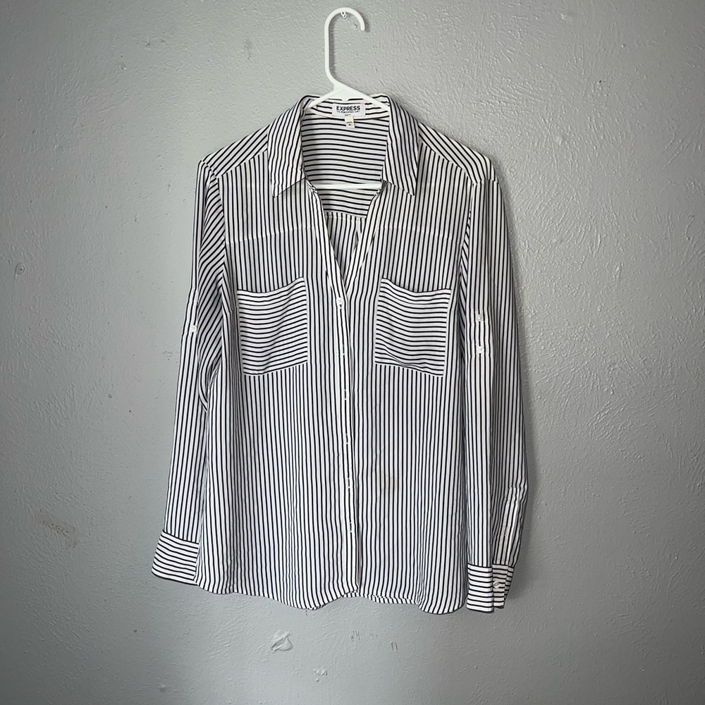 Express Portofino Black and White Striped Shirt
